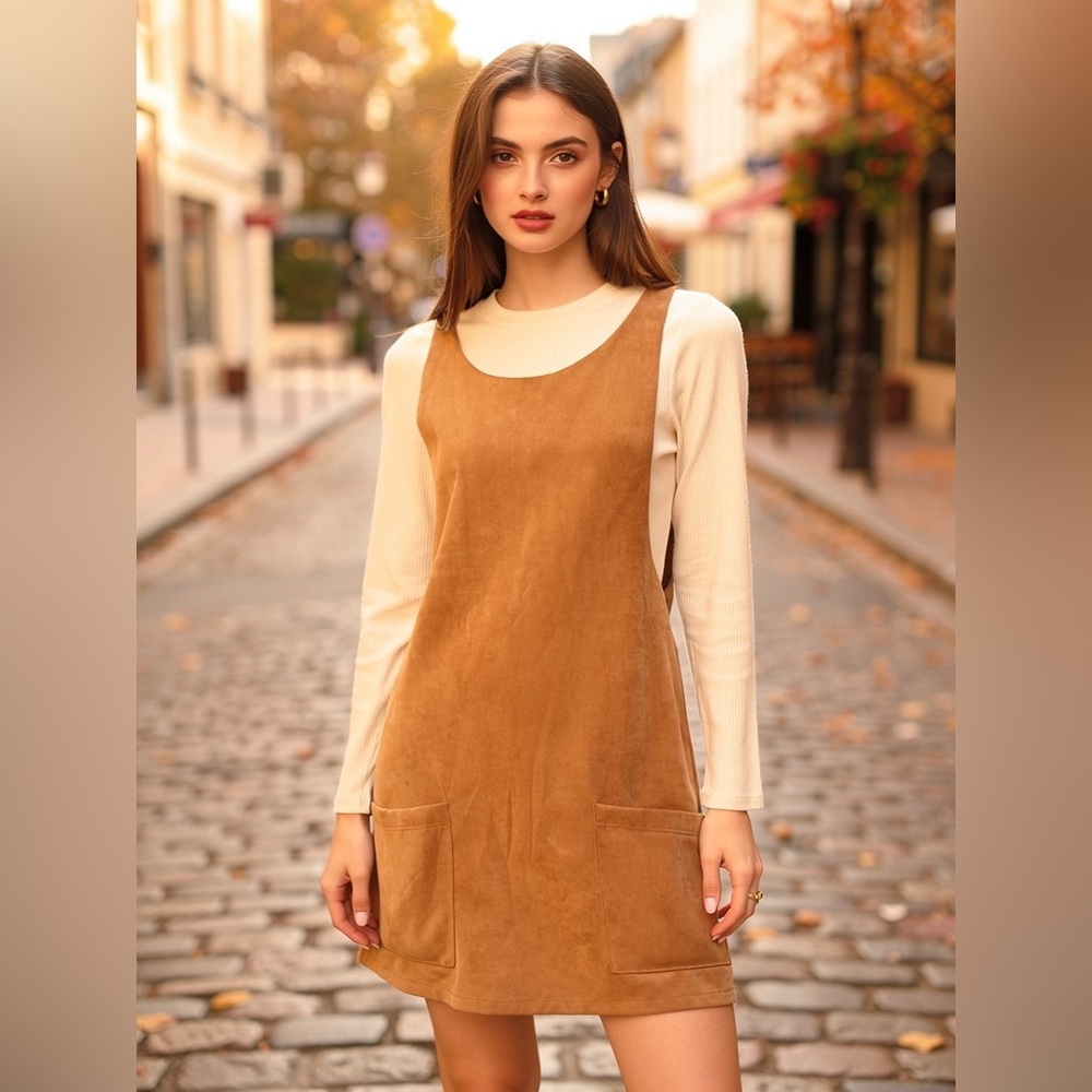 btween Camel Sleeveless Mini Dress